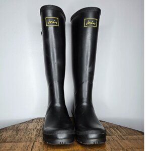 Joules Field Welly Tall Rain Boots Black w/ Yellow Stripe US 9 (EU 40/41)